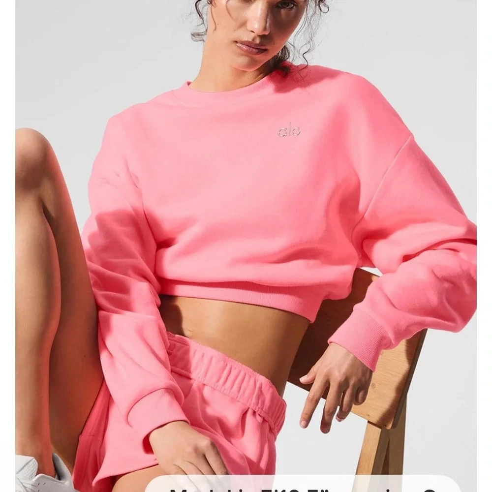 💕NWT ALO Yoga Pink Bubblegum Cropped Crewneck💕 - Picture 3 of 6